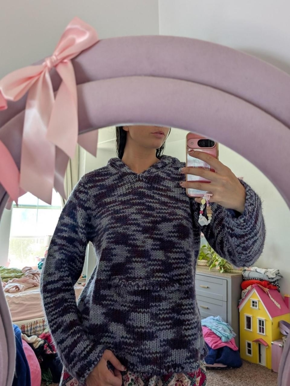 Cozy Hooded Chunky Knit Sweater in Purple Size 1X